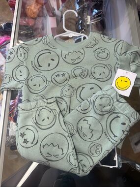 Kids Mint Smiley Face Pajama Set by